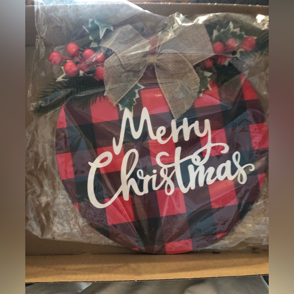 Merry Christmas plaid sign